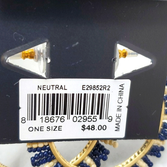 Rebecca Minkoff Beaded Fringe Hoop Earrings Blue pearl beads gold frame - Picture 3 of 3